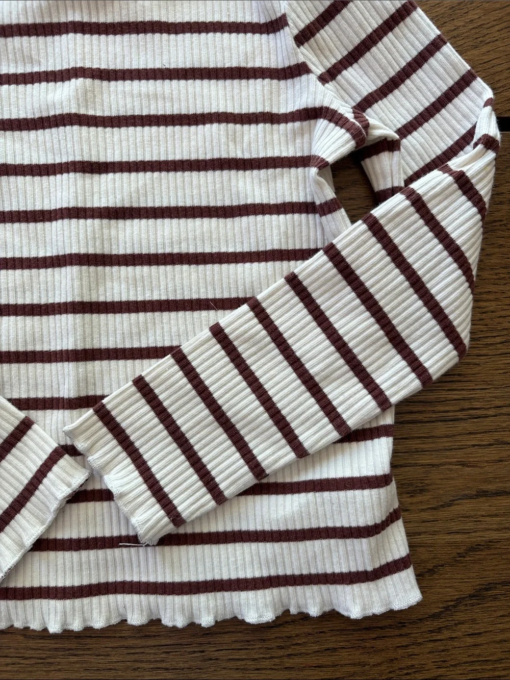 Rachel Zoe Cream Brown Ribbed Stripe Mock Neck Long Sleeve Shirt